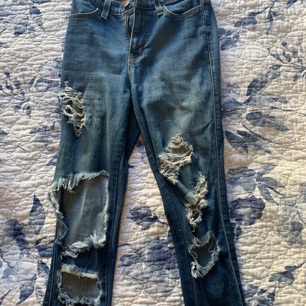 Fashion Nova Blue Ripped Jeggings